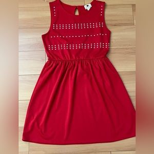 NWOT One Clothing Sleeveless Red Studded Dress, Size Medium, Elastic Waist